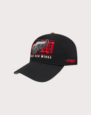Central Mills Mens Pro Standard Detroit Red Wings Loyalty Pinch Snapback Hat-Black/Red