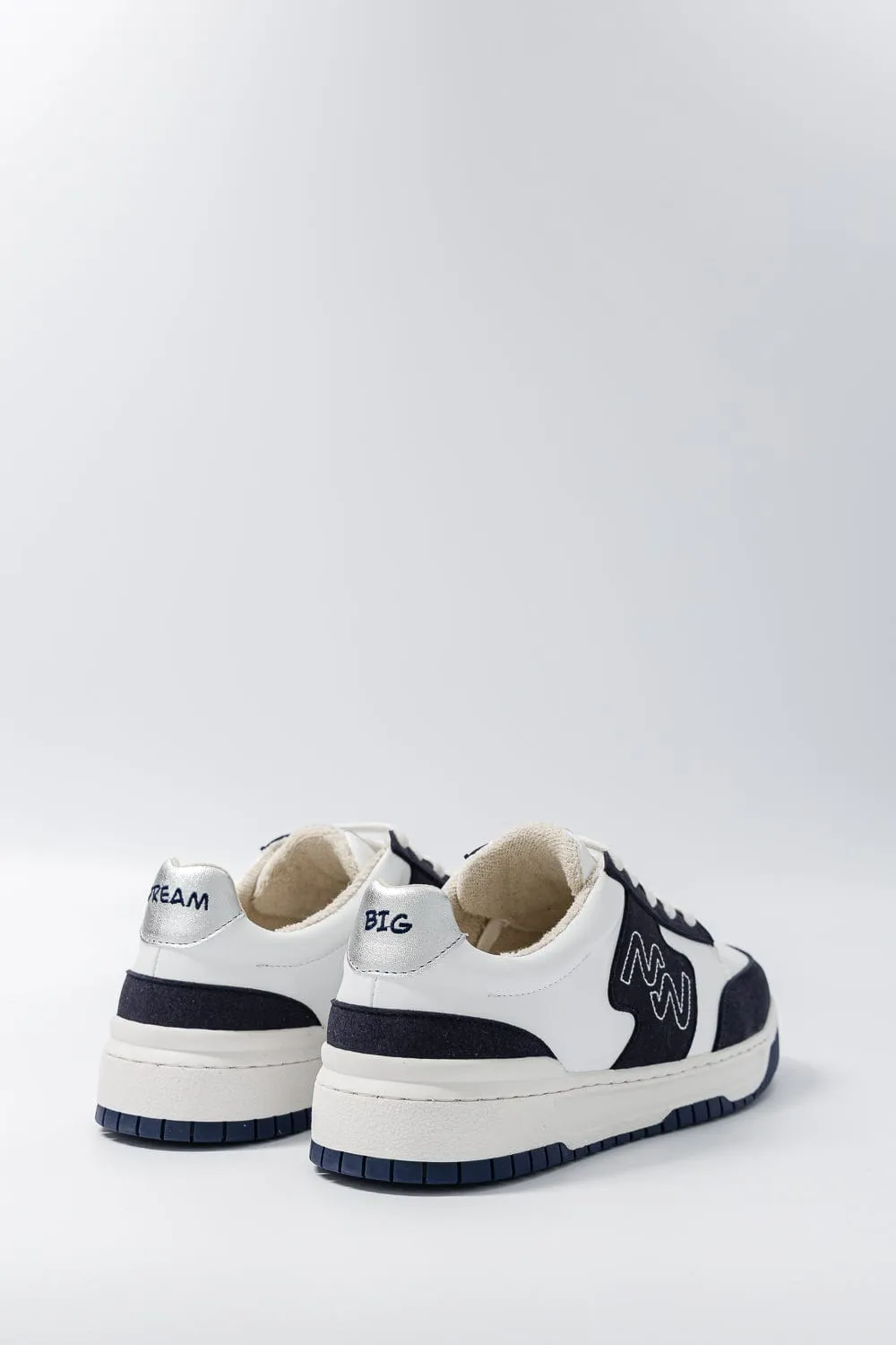 Dream Big Unisex Vegan Corn Leather Sneakers | Silver & Navy