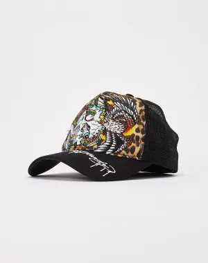 Ed Hardy Battle Skull Leopard Trucker Hat