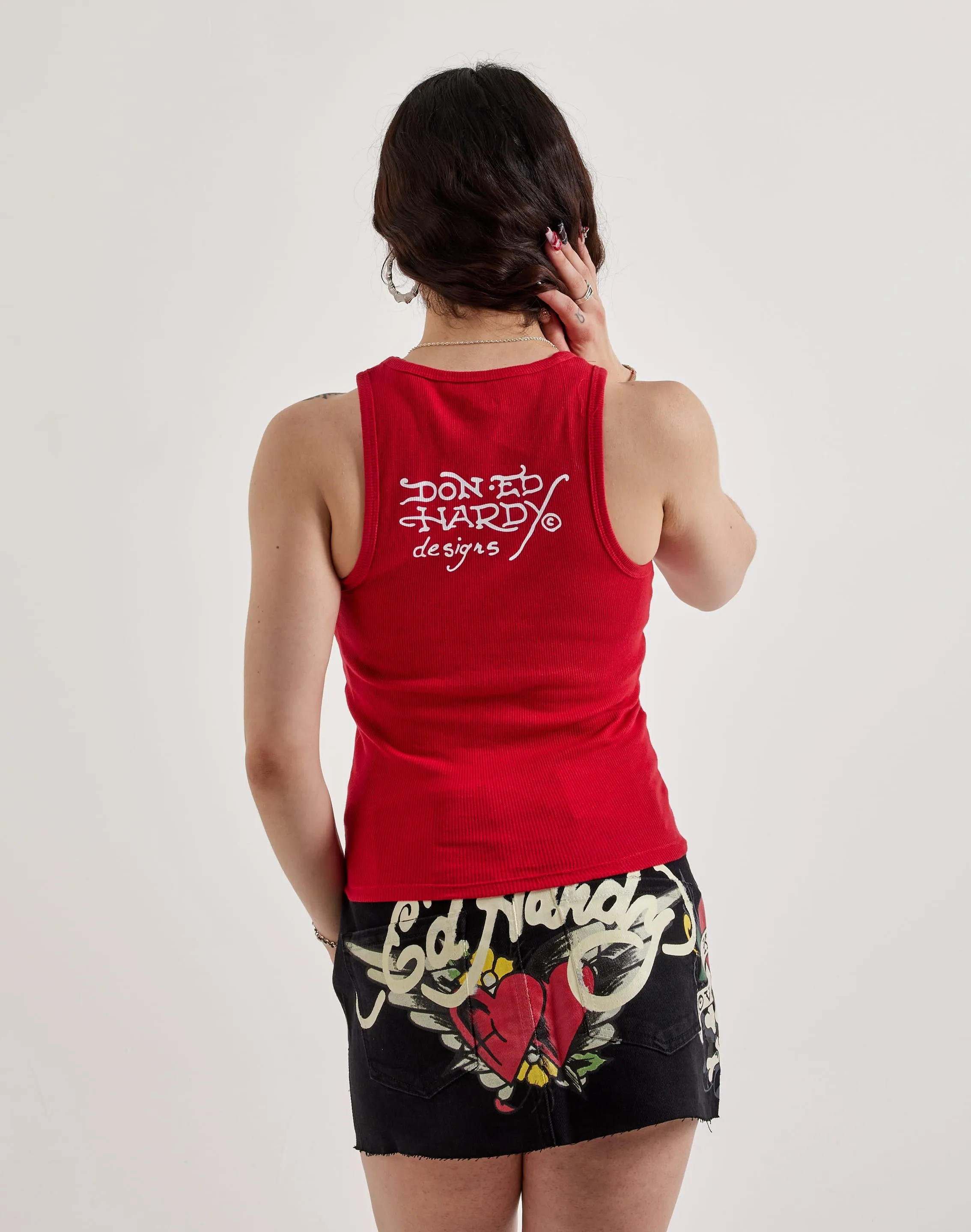 Ed Hardy Cross Rhinestone Rib Tank Top