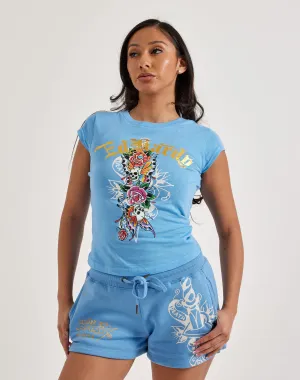 Ed Hardy Flower Skulls Cap Sleeve Tee
