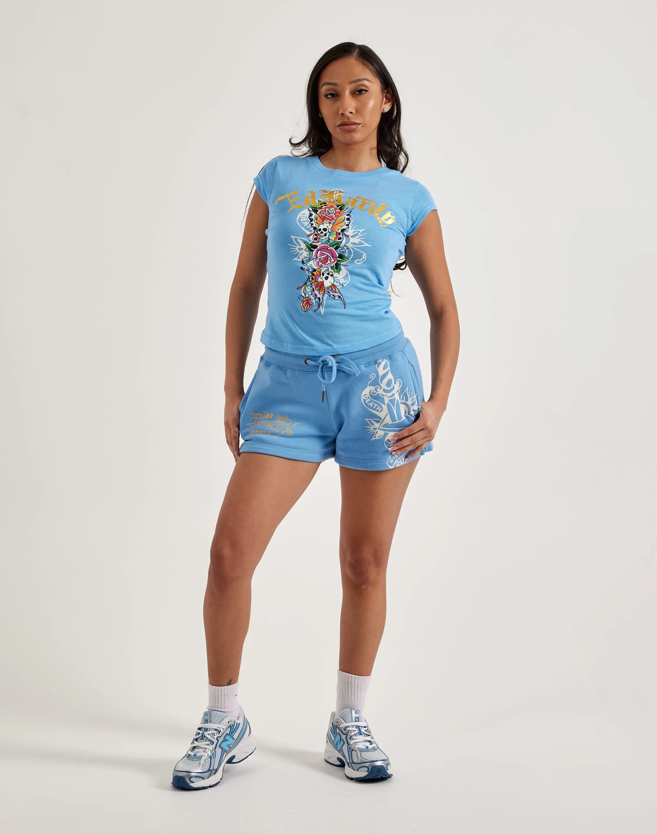 Ed Hardy Flower Skulls Cap Sleeve Tee