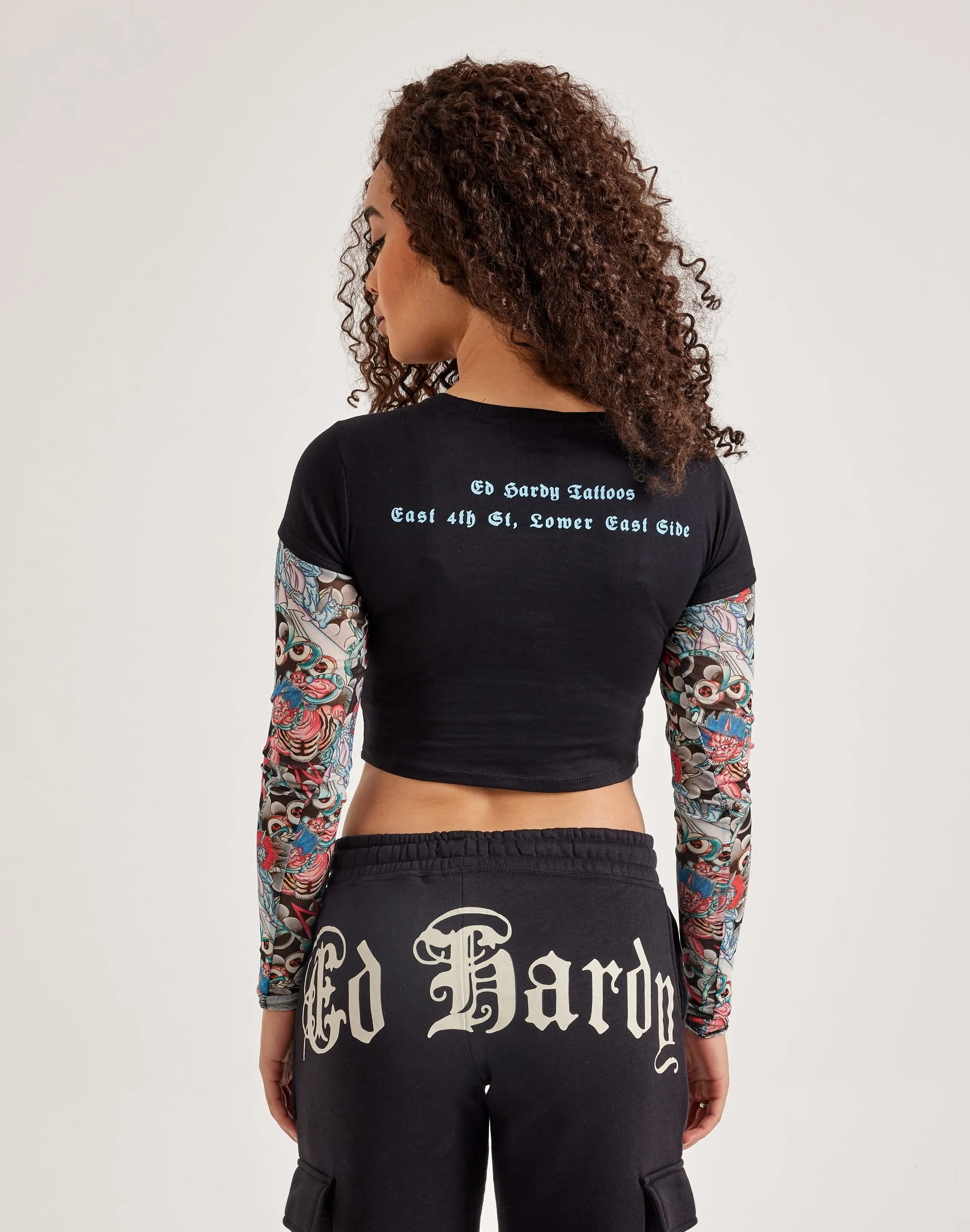Ed Hardy Mesh Koi Fish Tattoo Long-Sleeve Top