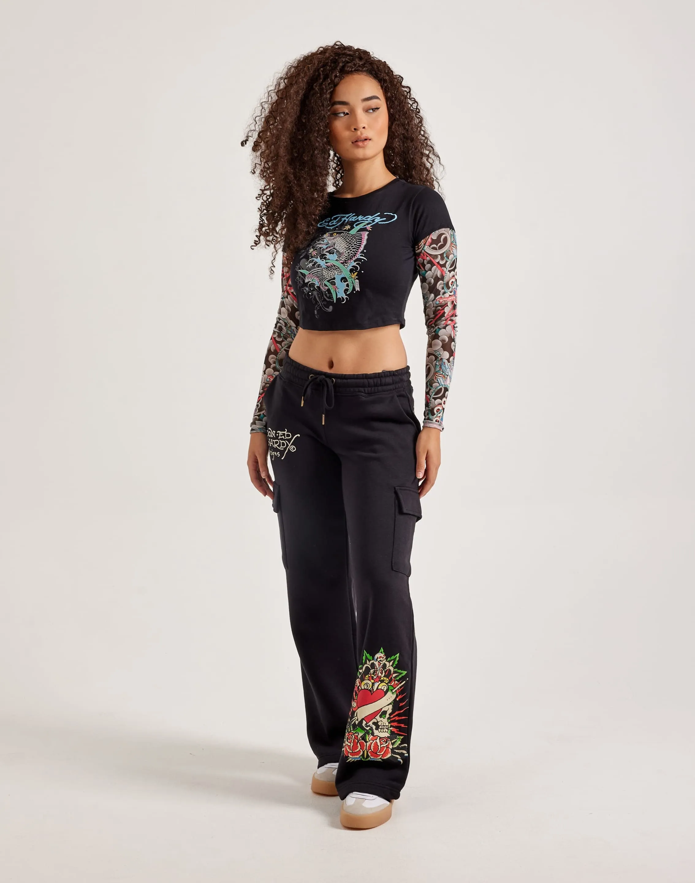 Ed Hardy Mesh Koi Fish Tattoo Long-Sleeve Top