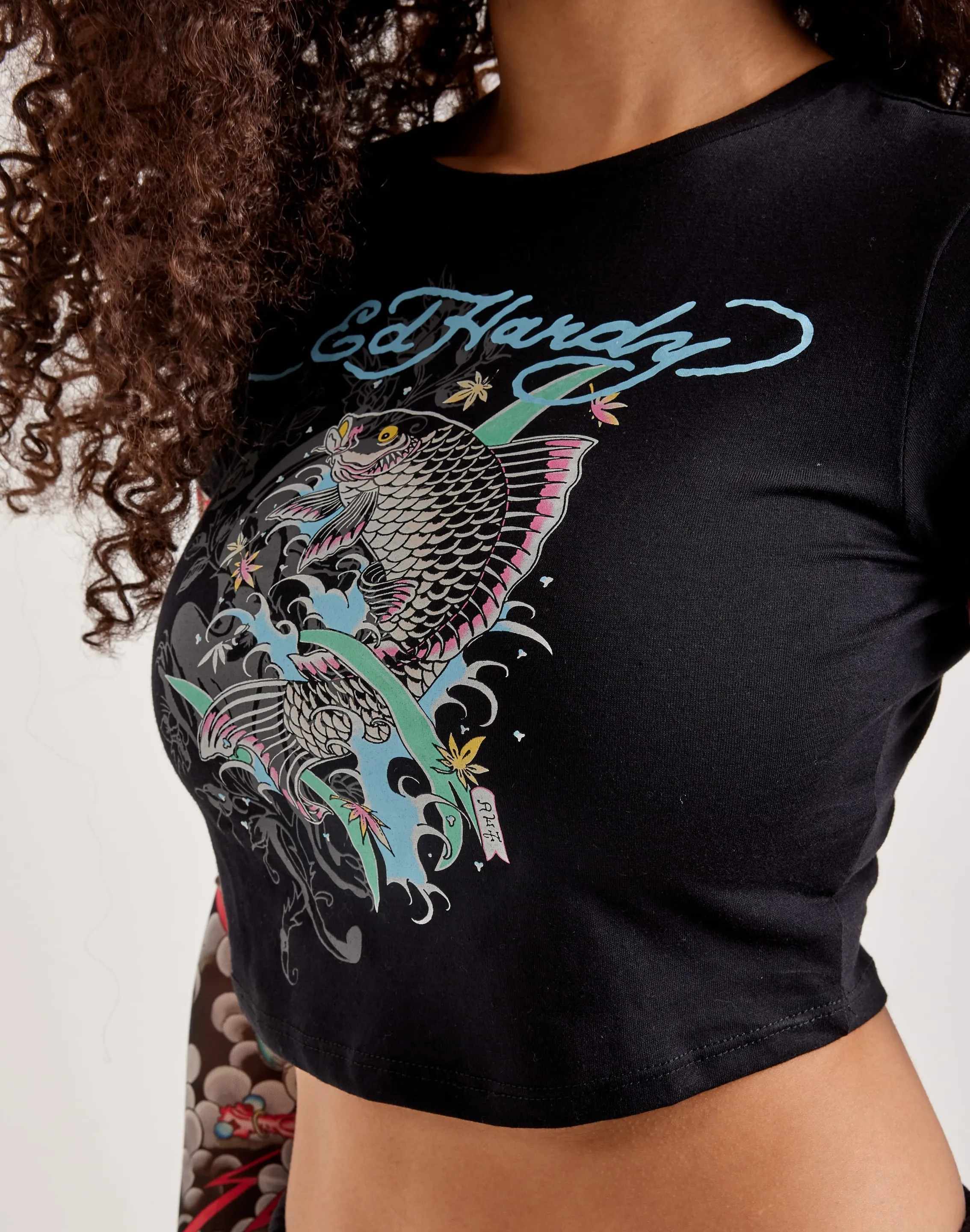 Ed Hardy Mesh Koi Fish Tattoo Long-Sleeve Top