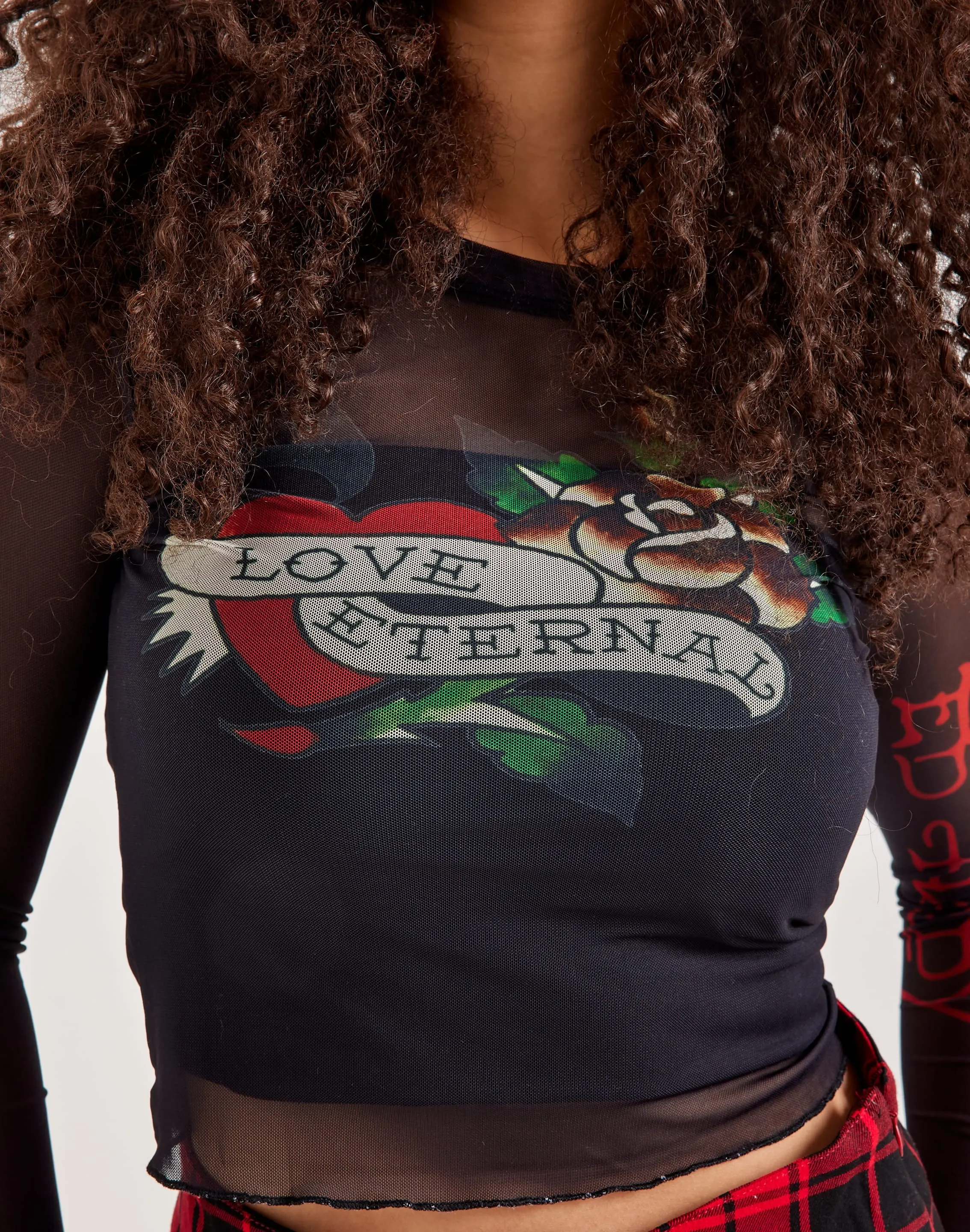 Ed Hardy Mesh Long-Sleeve Heart Top