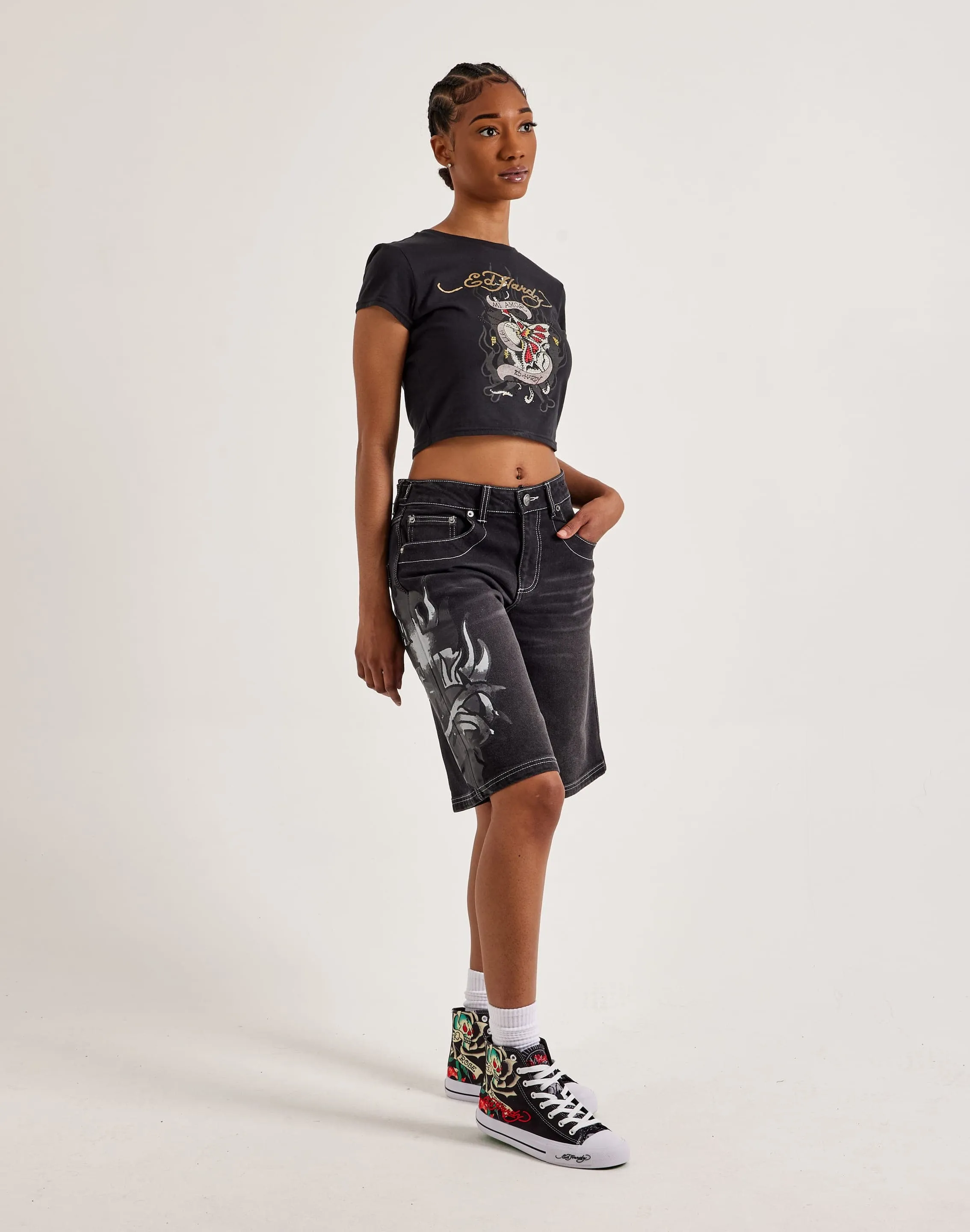 Ed Hardy Sacred Heart Denim Shorts
