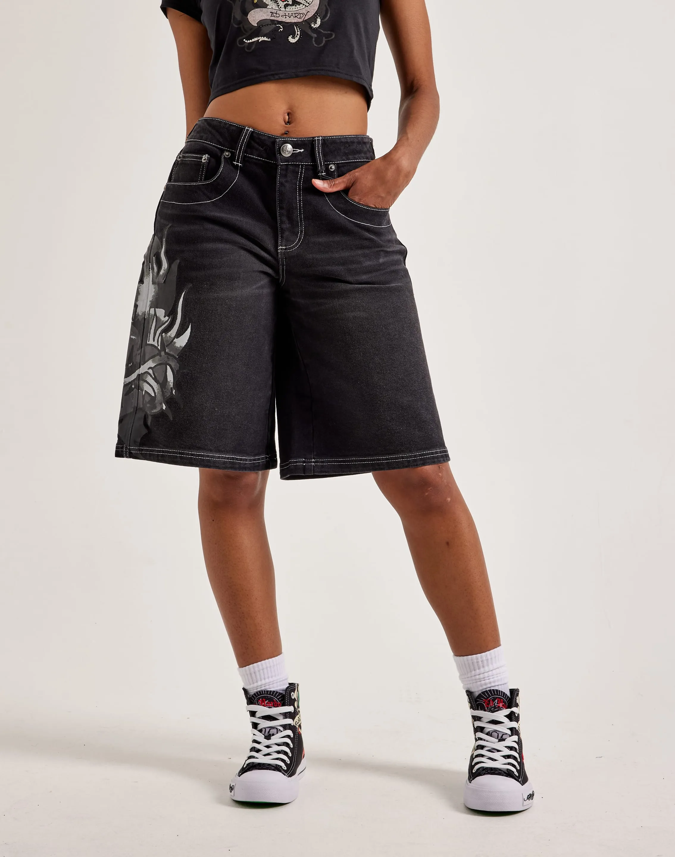 Ed Hardy Sacred Heart Denim Shorts