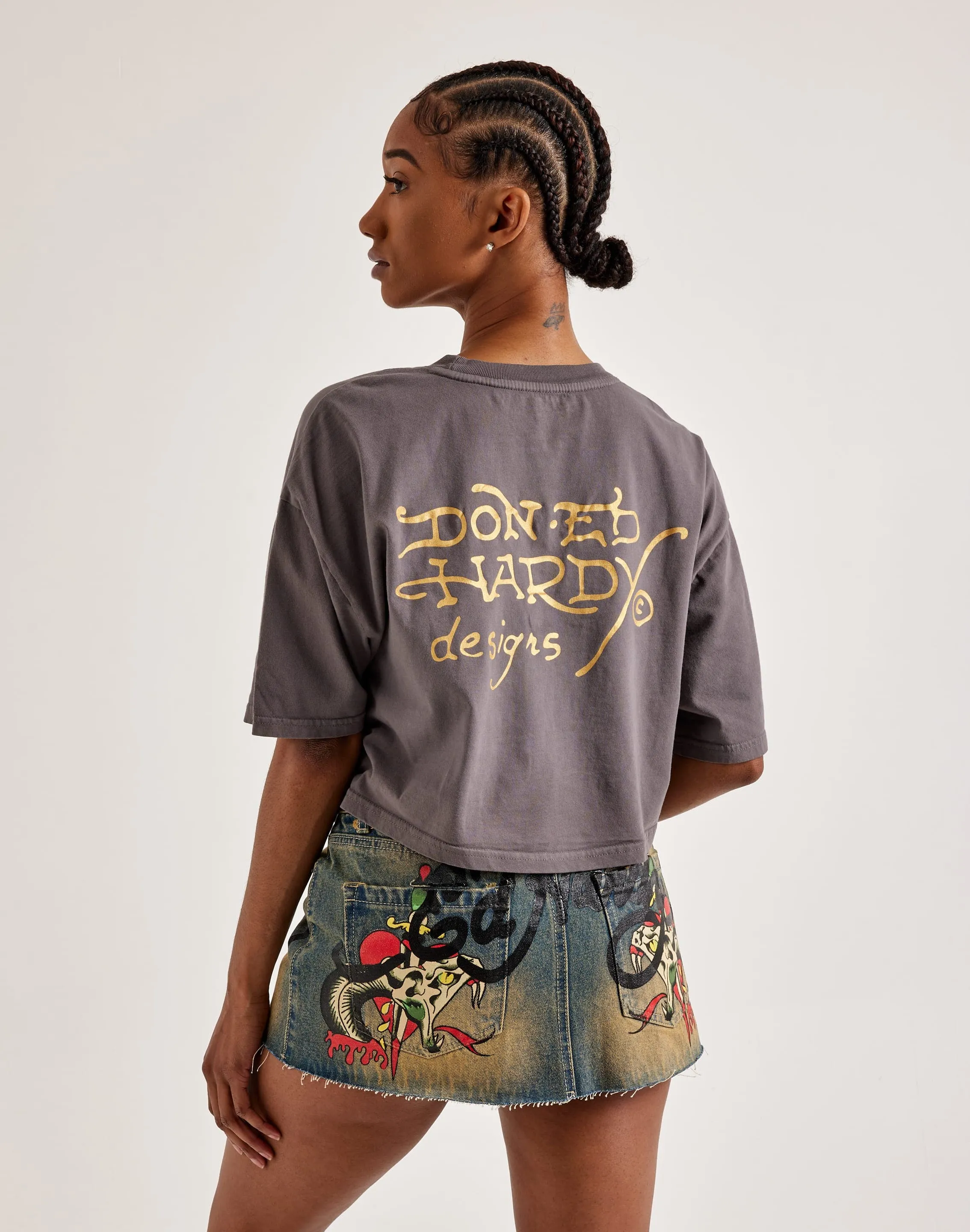 Ed Hardy Snake Heart Boxy Cropped Tee