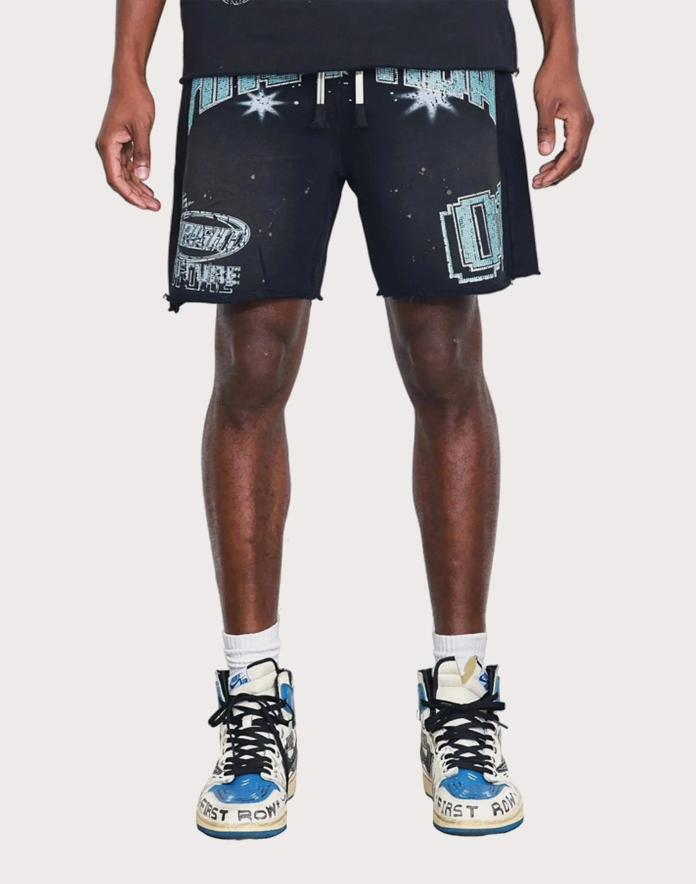 First Row Washed Bright Future Black Shorts