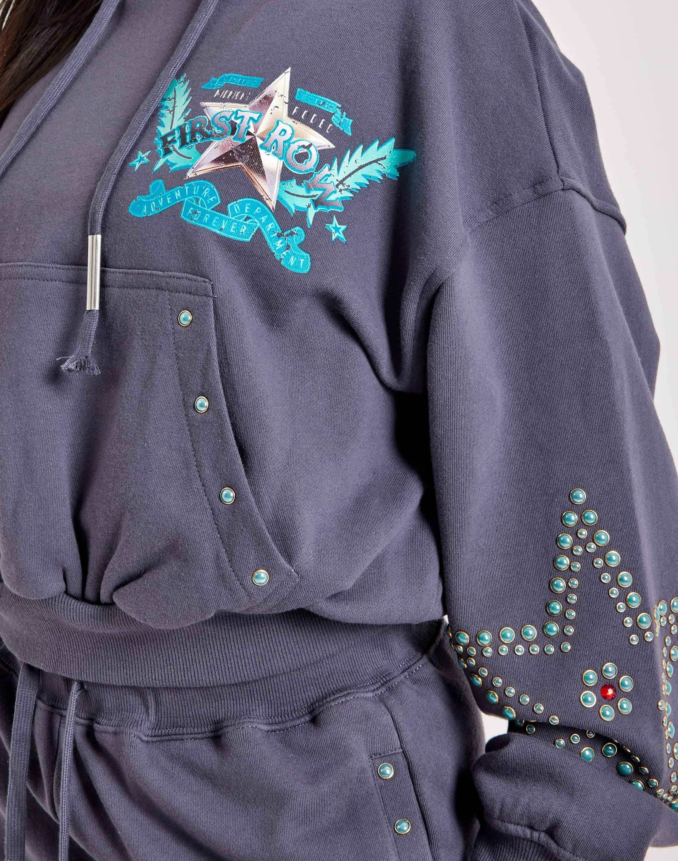 First Row Washed Graphic Pullover Hoodie