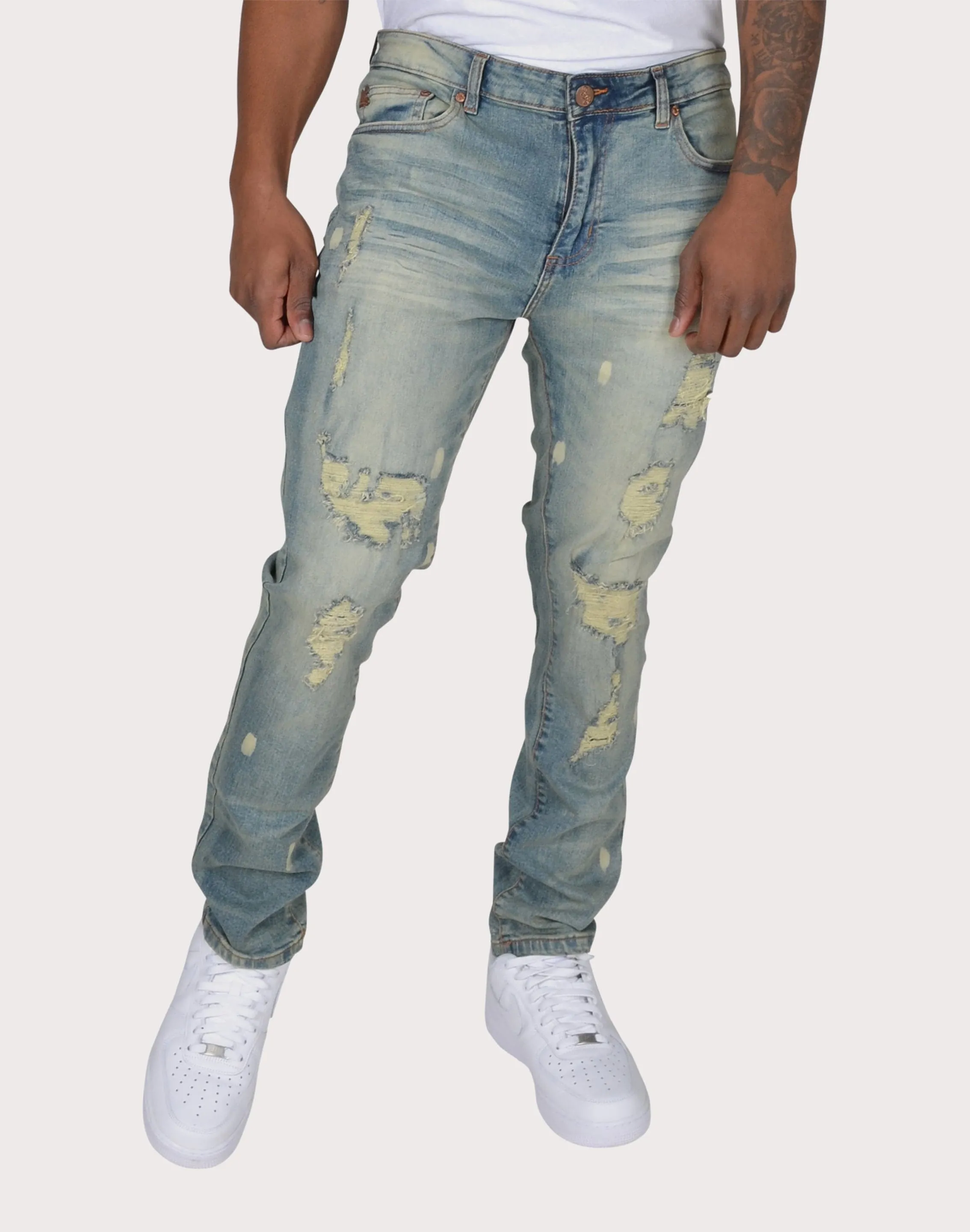 Grindhouse Blue Vintage Ripped With Bleach Denim Jeans