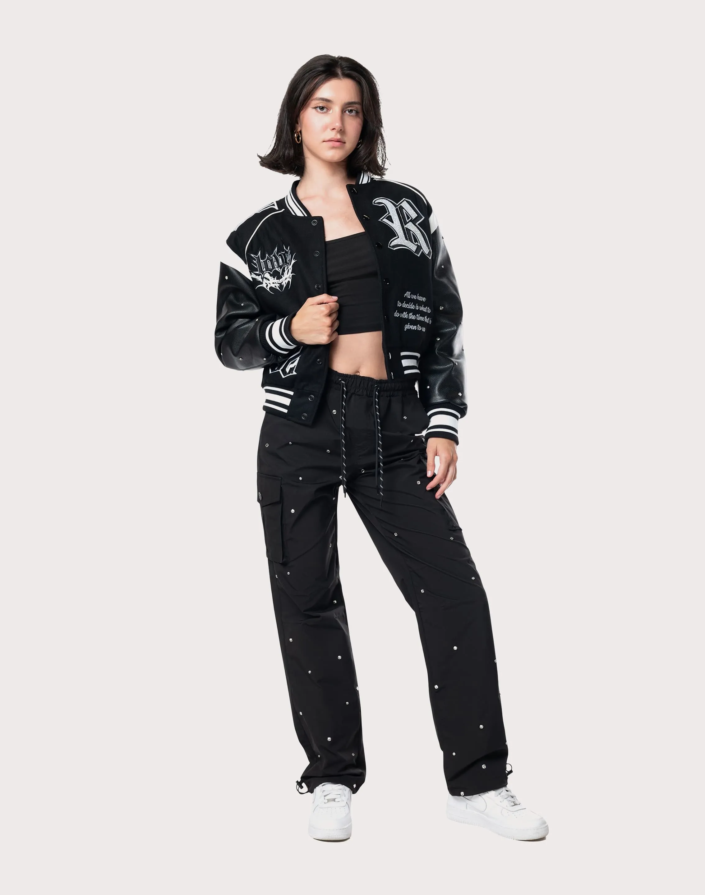 Grindhouse Rhinestone Varsity Black Jacket