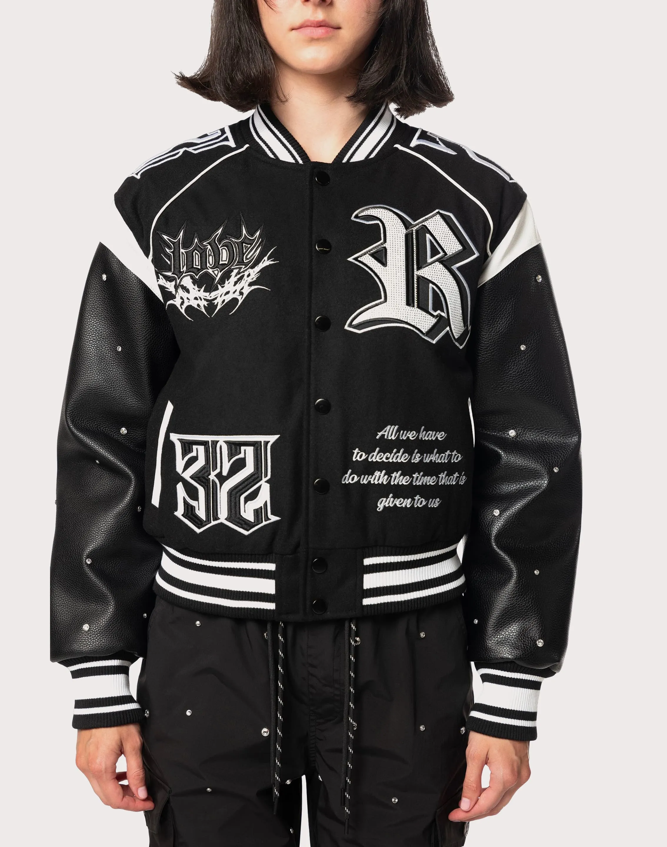 Grindhouse Rhinestone Varsity Black Jacket