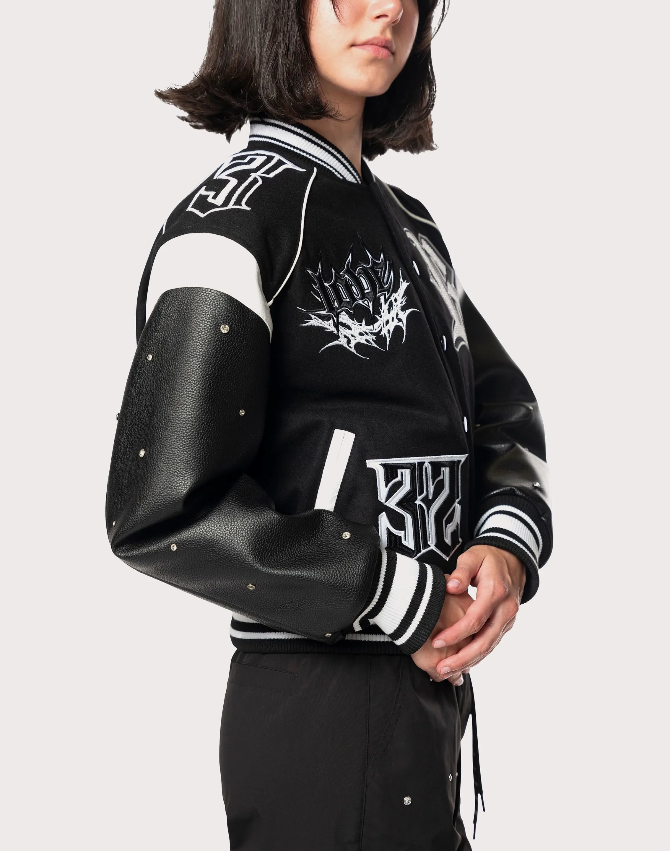 Grindhouse Rhinestone Varsity Black Jacket