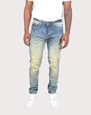 Grindhouse Vintage Tinted Slim Fit Scratched Denim Jeans
