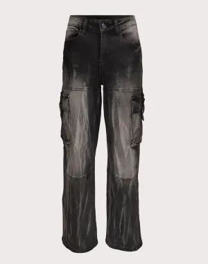 Grindhouse Wide Leg Cargo Denim Black Jeans