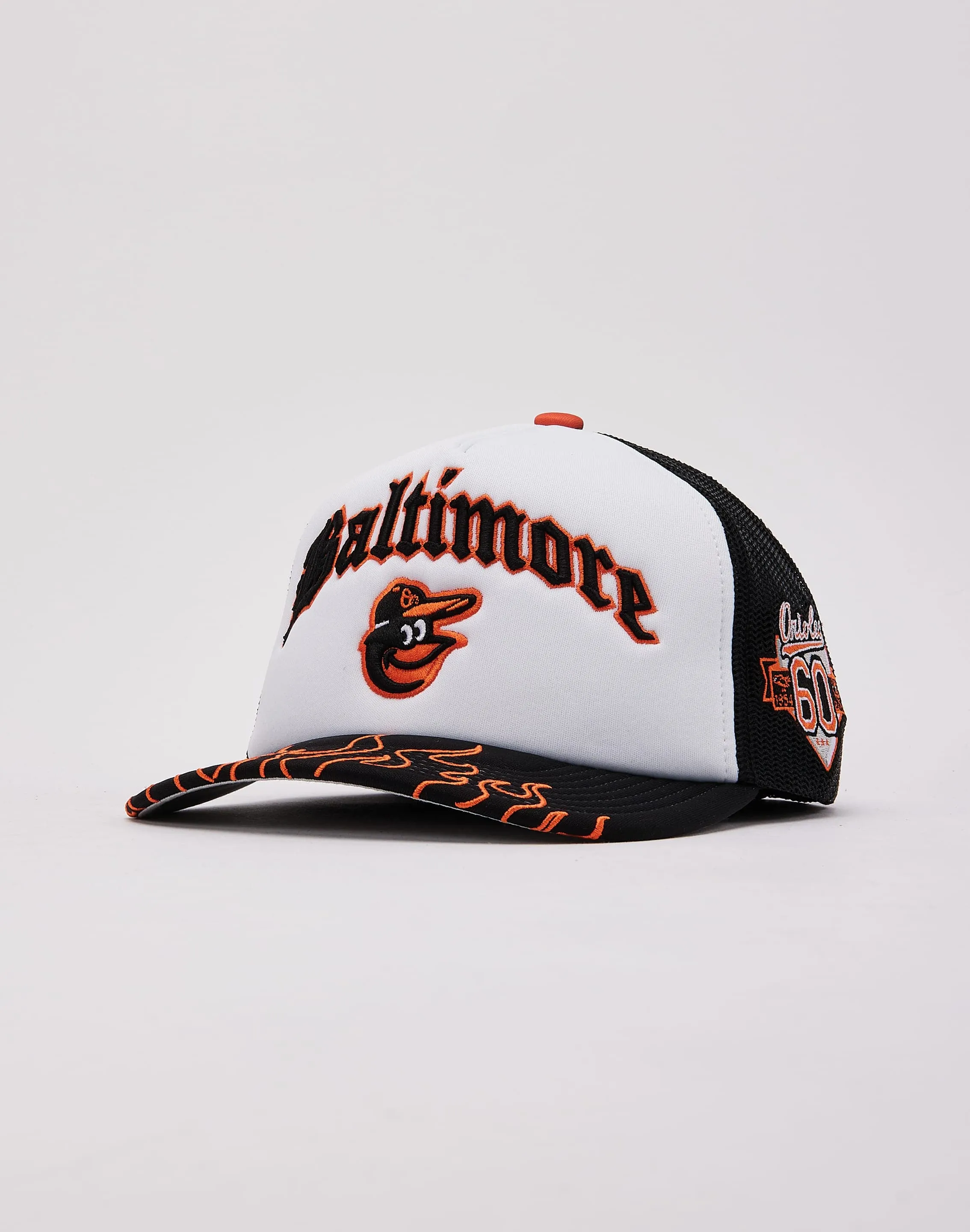 Mitchell & Ness Baltimore Orioles Flames Trucker Hat