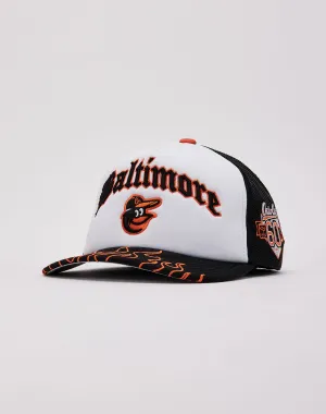 Mitchell & Ness Baltimore Orioles Flames Trucker Hat