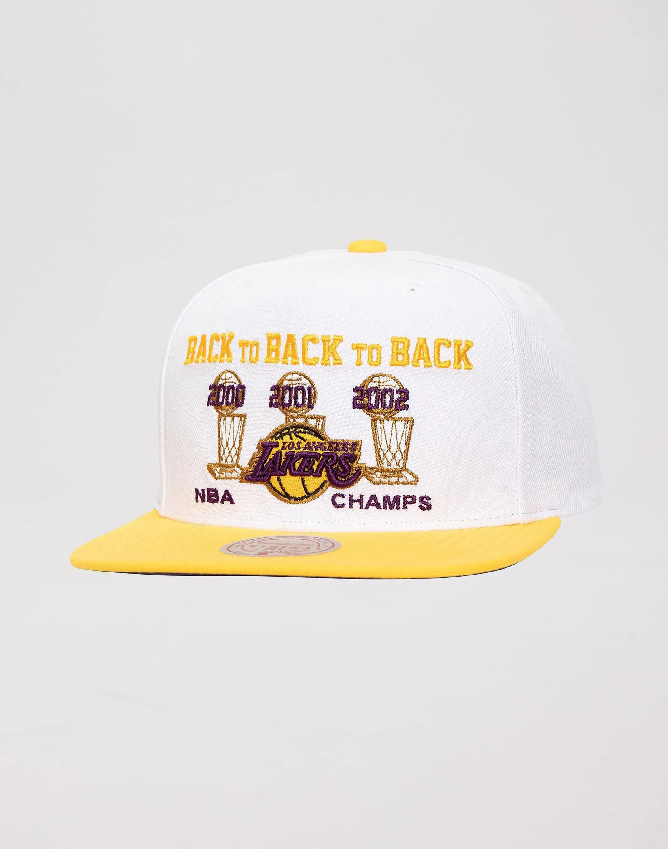 Mitchell & Ness Los Angeles Lakers NBA Back To Back To Back Champs Snapback Hat-White/Yellow