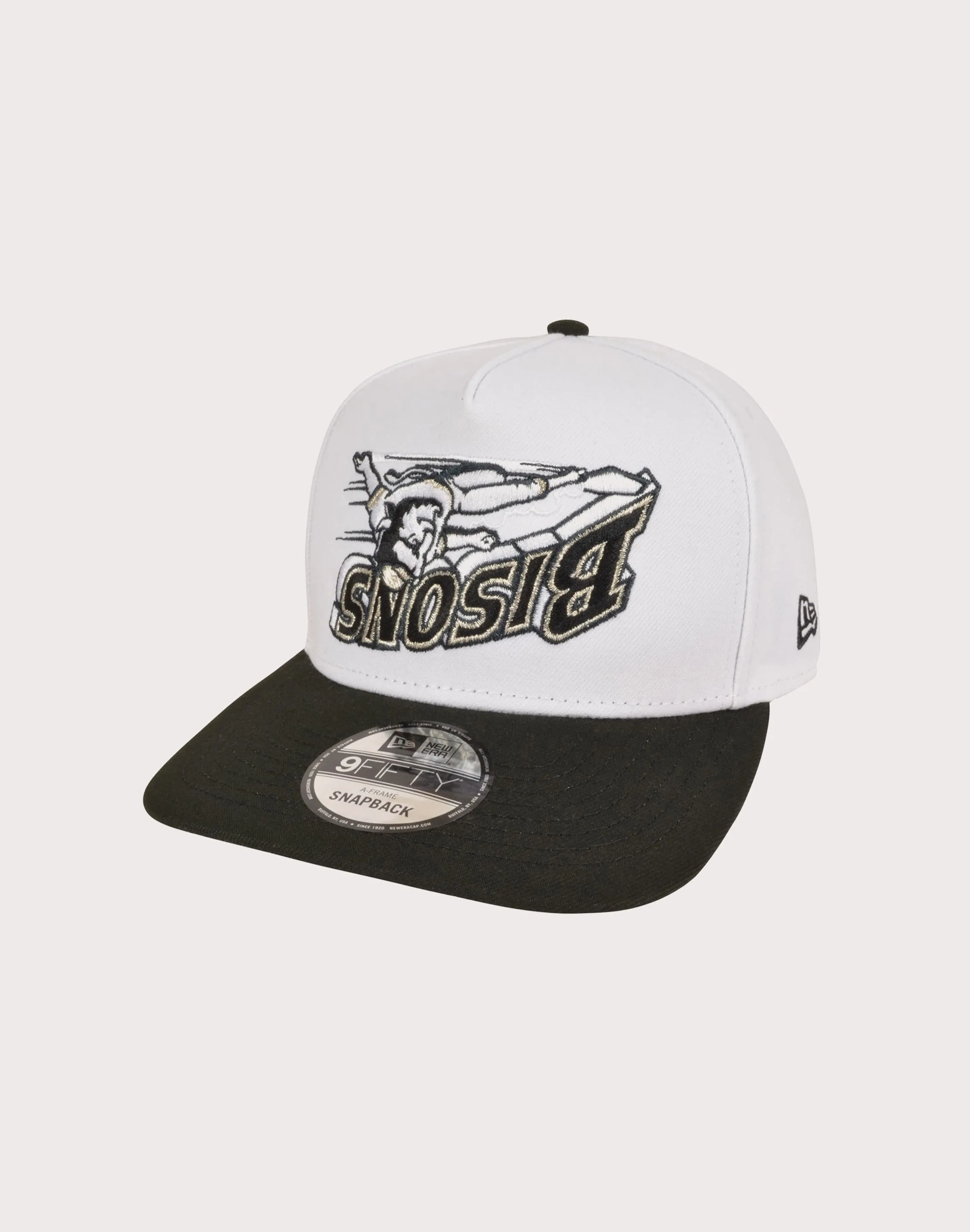 New Era Buffalo Bison 9FIFTY Upside Down Logo Snapback Hat-White/Black