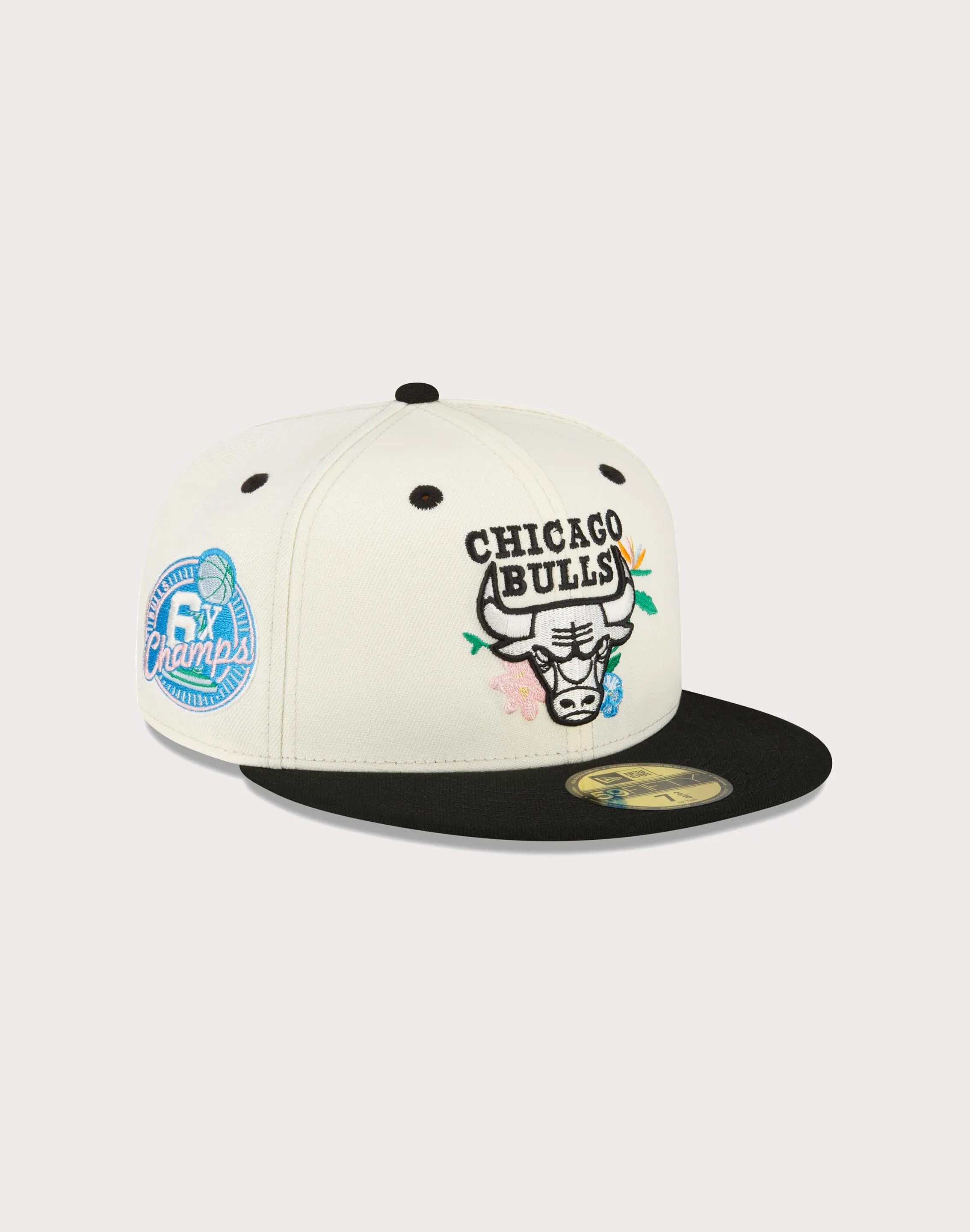 New Era Chicago Bulls 59FIFTY Floral Fitted Hat-Chrome/White