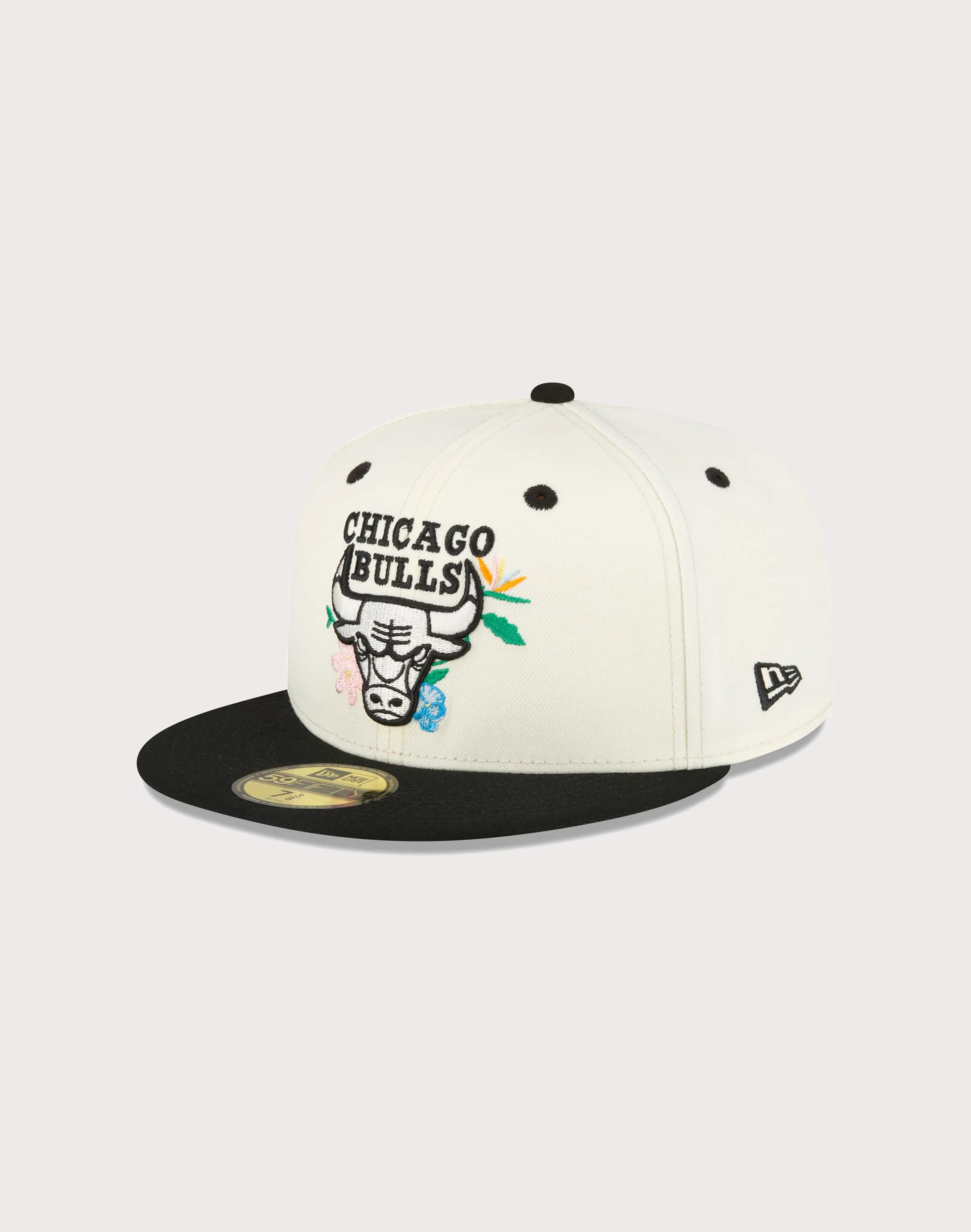 New Era Chicago Bulls 59FIFTY Floral Fitted Hat-Chrome/White