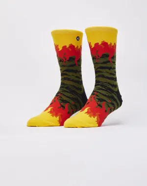 Odd Sox Tiger Camo Flames Crew Socks