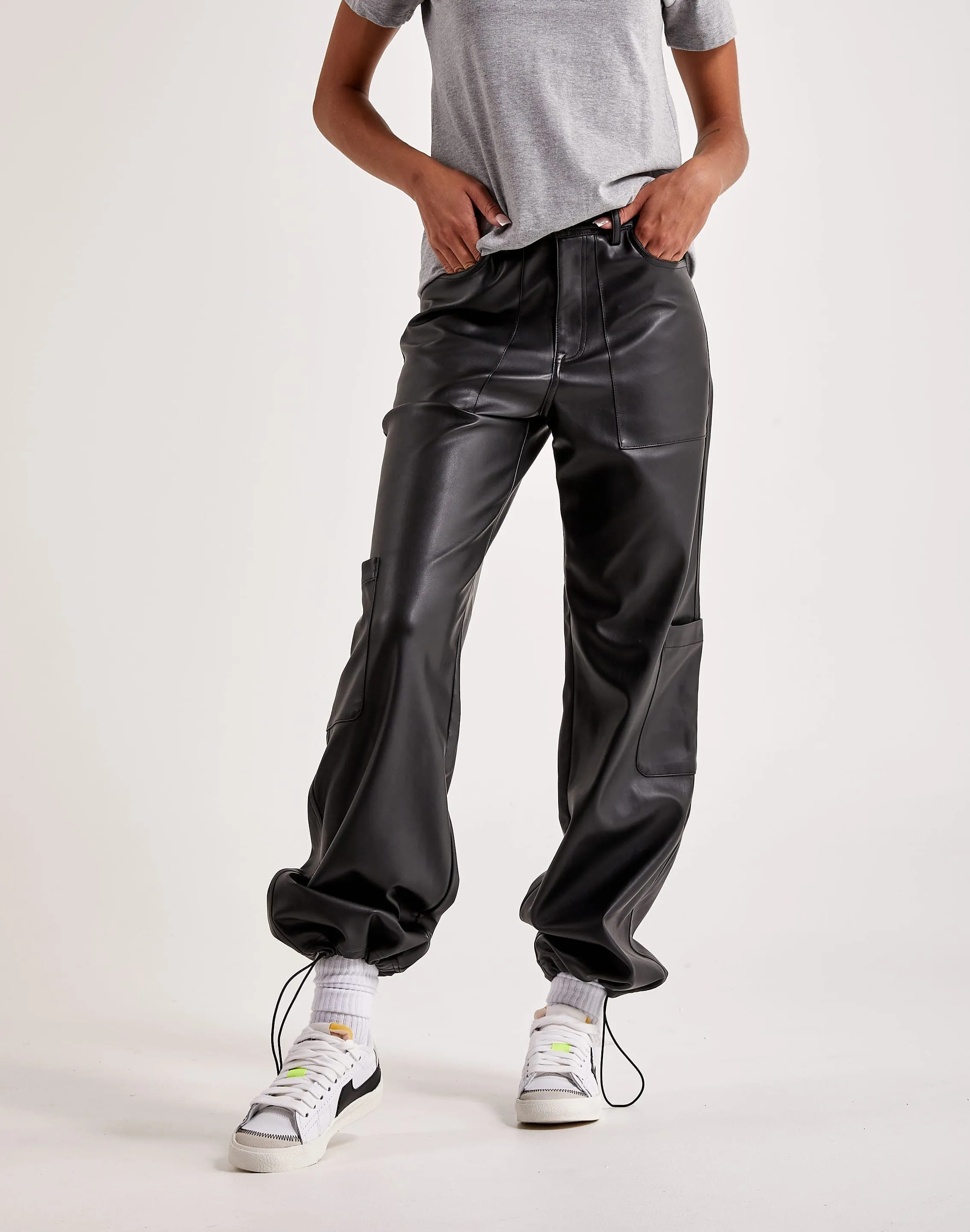 Red Fox Wide-Leg Leather Cargo Pants