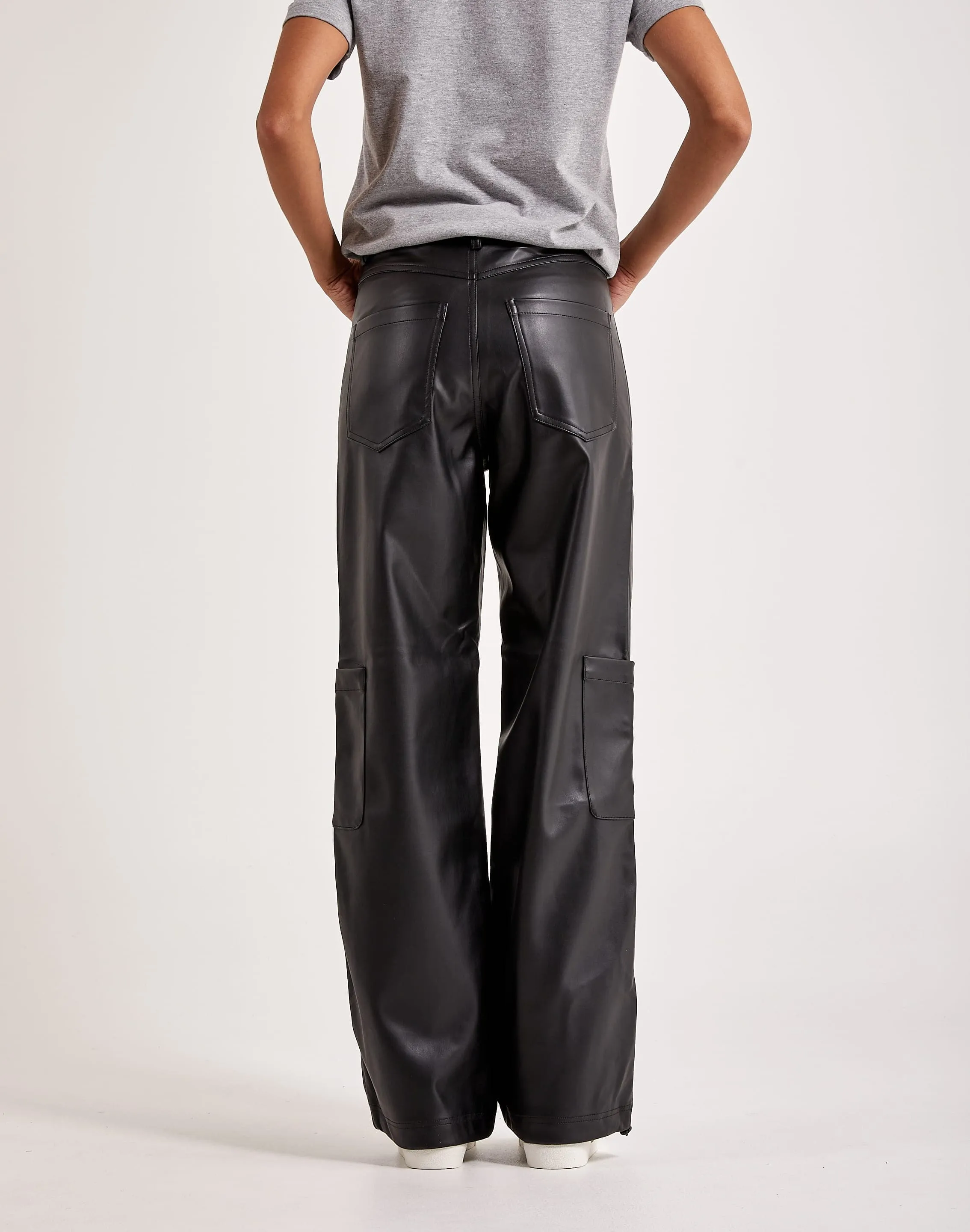 Red Fox Wide-Leg Leather Cargo Pants