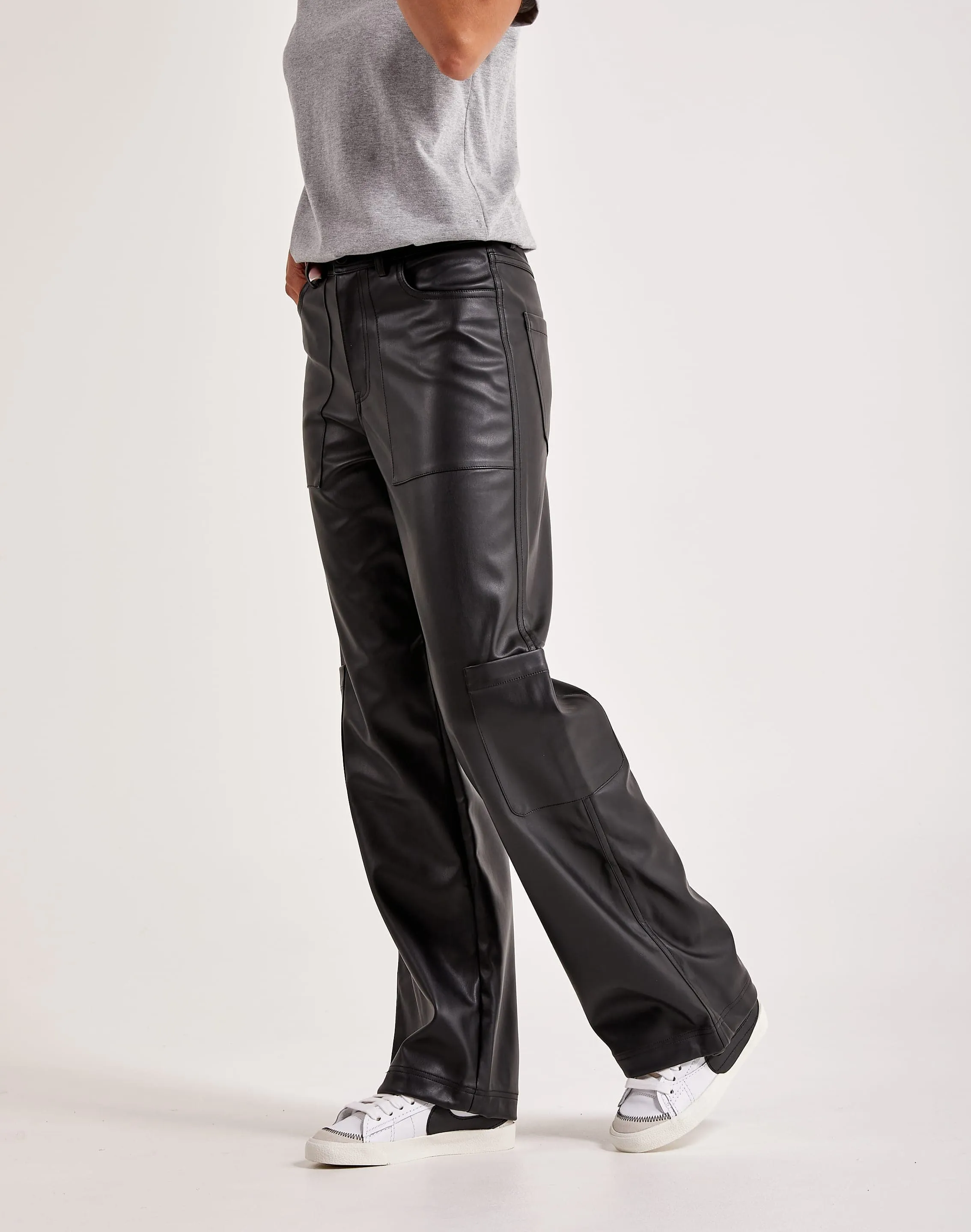 Red Fox Wide-Leg Leather Cargo Pants