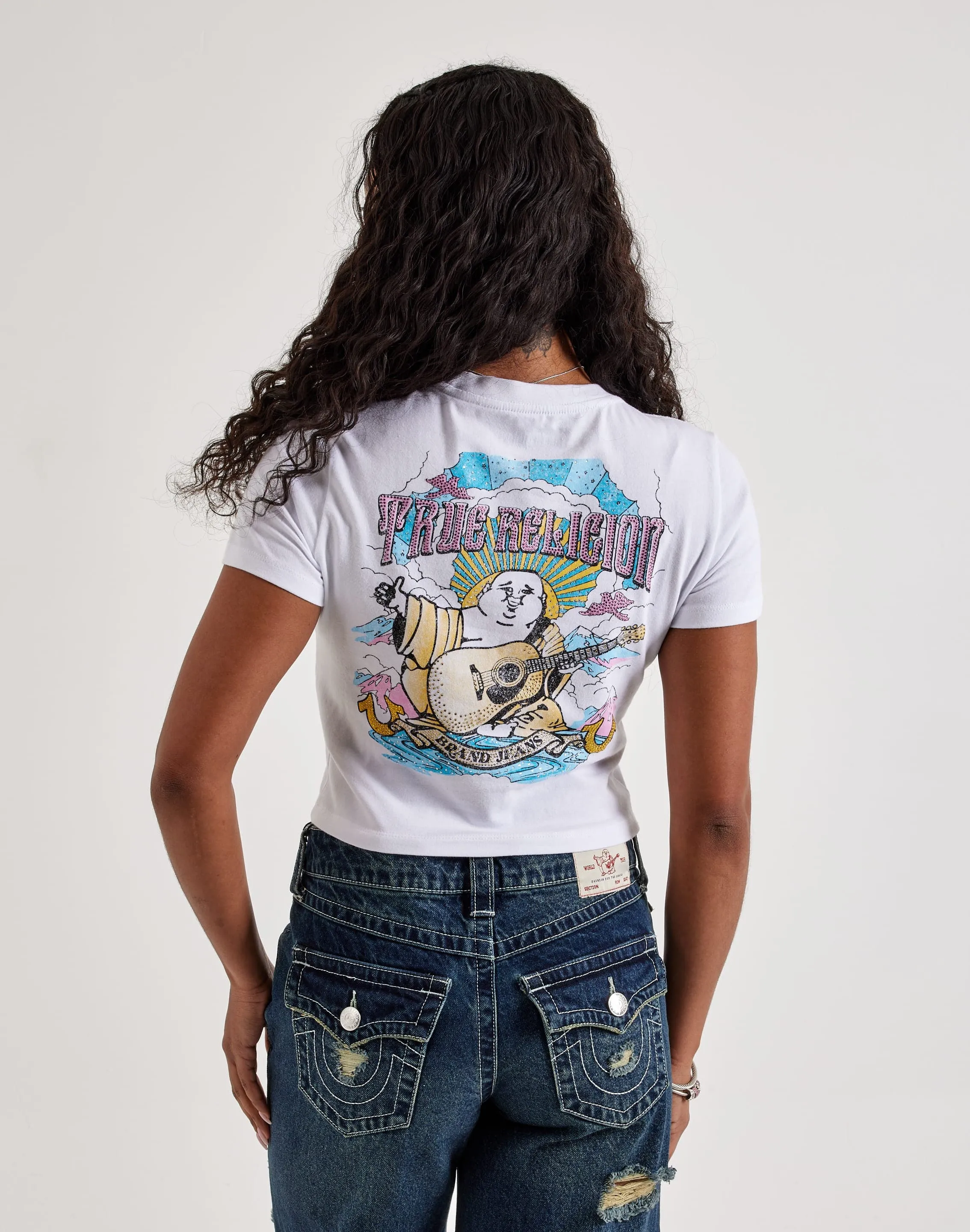 True Religion Crystal Buddha Baby Tee