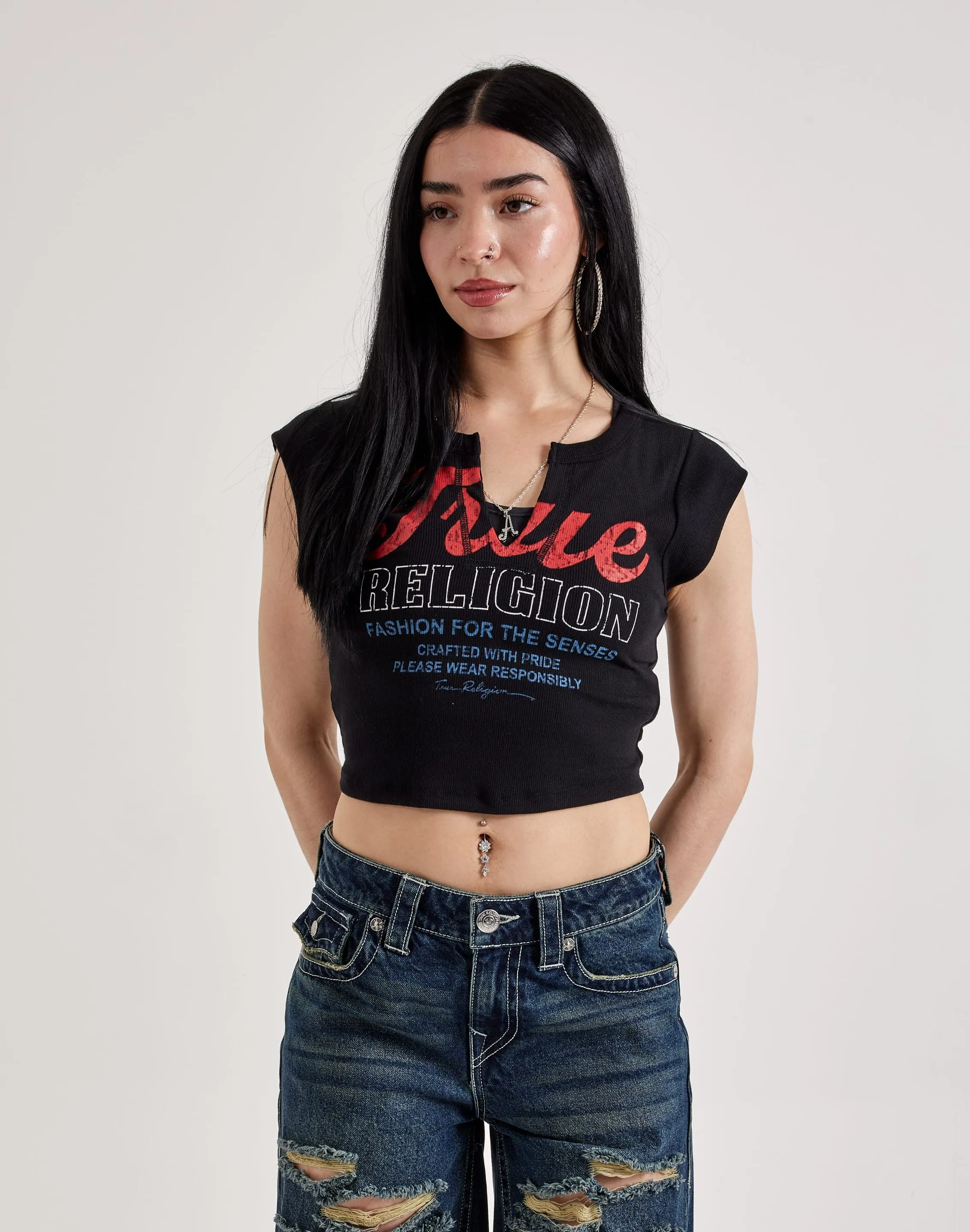 True Religion Retro Logo V-Notch Tee