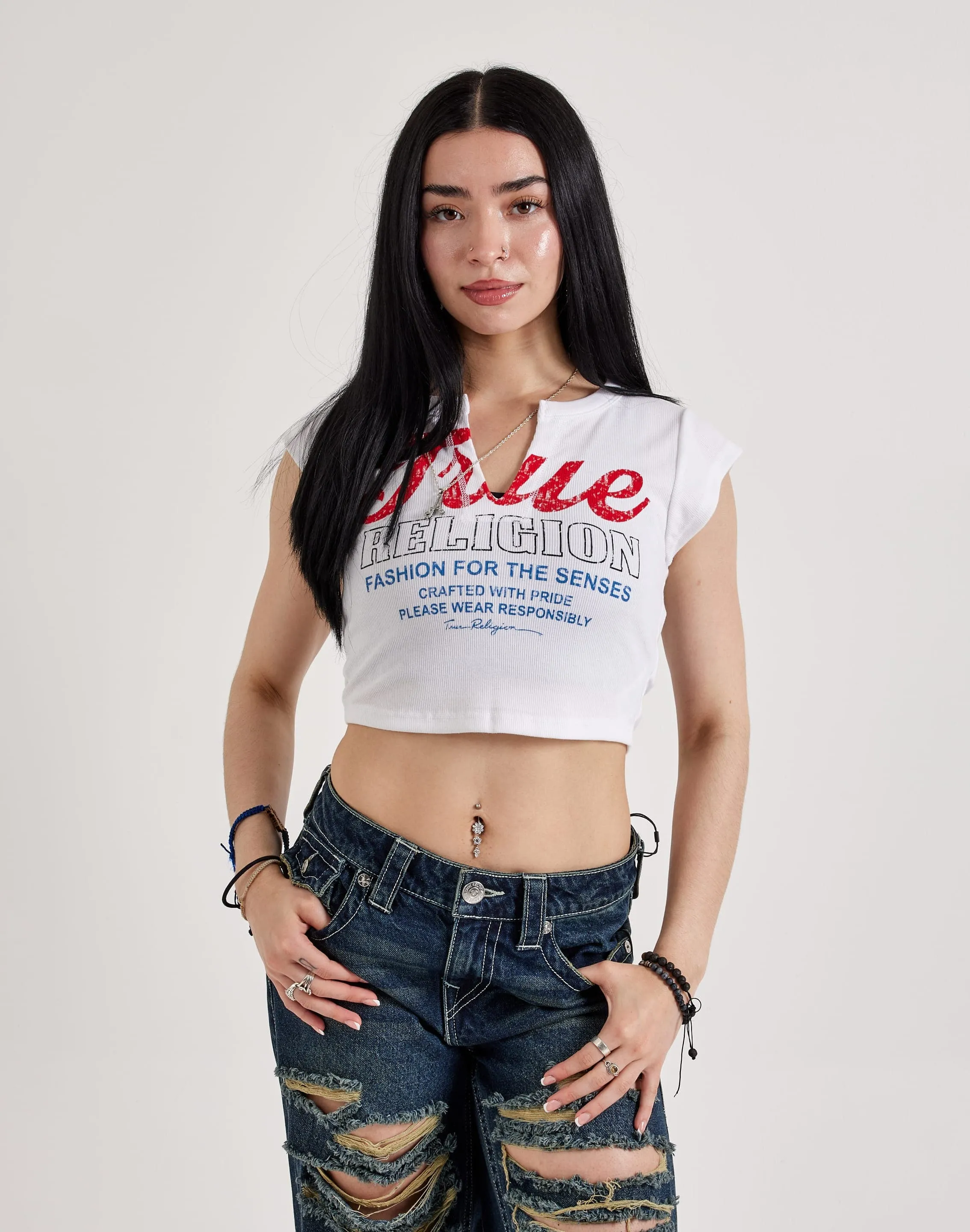 True Religion Retro Logo V-Notch Tee